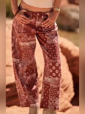Wide-Leg Patchwork Print Pants - Rust